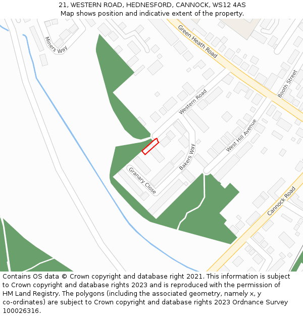 21, WESTERN ROAD, HEDNESFORD, CANNOCK, WS12 4AS: Location map and indicative extent of plot