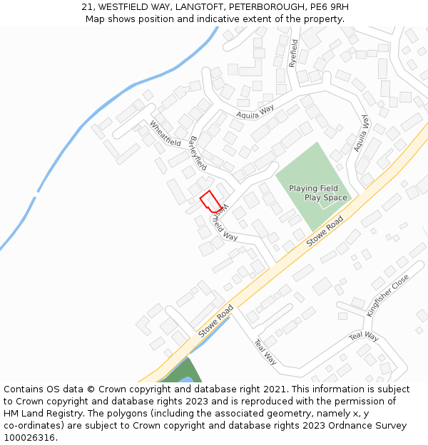 21, WESTFIELD WAY, LANGTOFT, PETERBOROUGH, PE6 9RH: Location map and indicative extent of plot