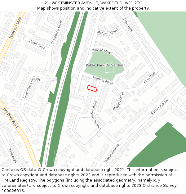 21, WESTMINSTER AVENUE, WAKEFIELD, WF1 2EG: Location map and indicative extent of plot