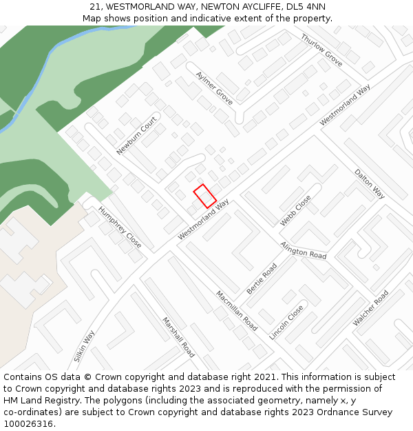 21, WESTMORLAND WAY, NEWTON AYCLIFFE, DL5 4NN: Location map and indicative extent of plot