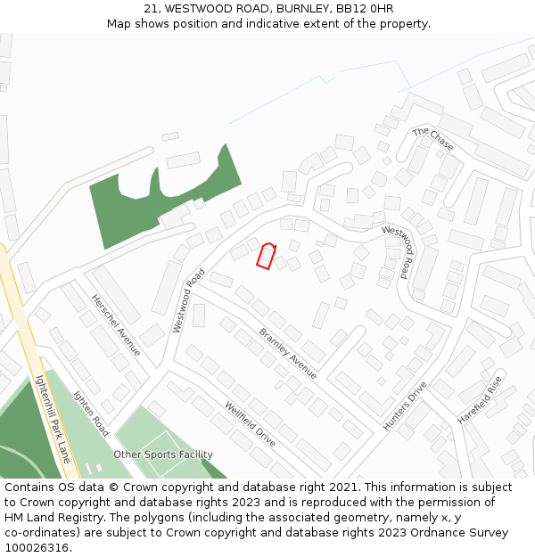 21, WESTWOOD ROAD, BURNLEY, BB12 0HR: Location map and indicative extent of plot