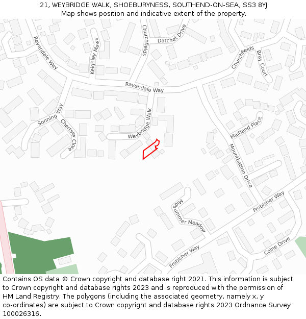 21, WEYBRIDGE WALK, SHOEBURYNESS, SOUTHEND-ON-SEA, SS3 8YJ: Location map and indicative extent of plot