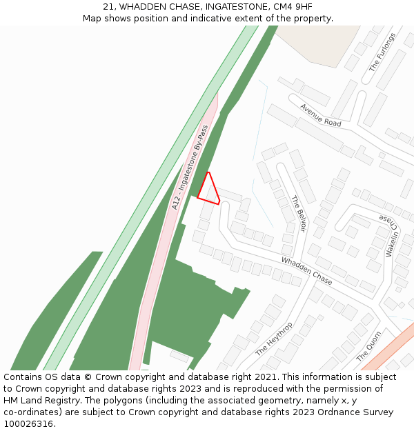 21, WHADDEN CHASE, INGATESTONE, CM4 9HF: Location map and indicative extent of plot