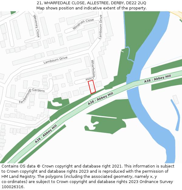 21, WHARFEDALE CLOSE, ALLESTREE, DERBY, DE22 2UQ: Location map and indicative extent of plot