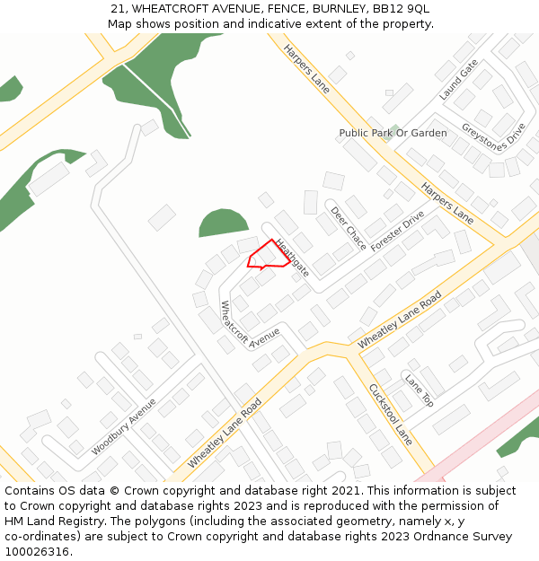 21, WHEATCROFT AVENUE, FENCE, BURNLEY, BB12 9QL: Location map and indicative extent of plot