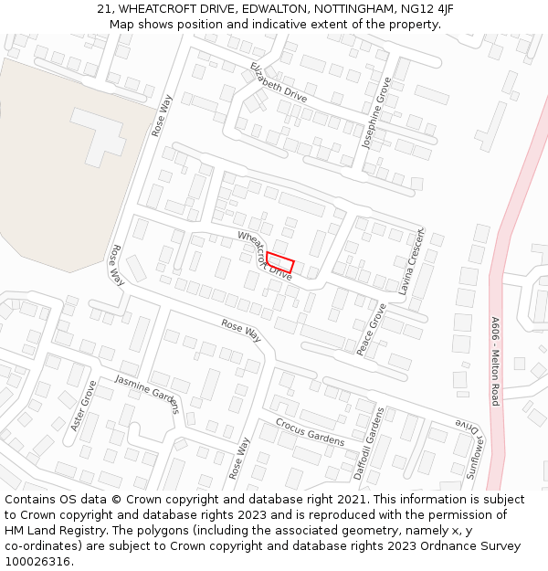 21, WHEATCROFT DRIVE, EDWALTON, NOTTINGHAM, NG12 4JF: Location map and indicative extent of plot