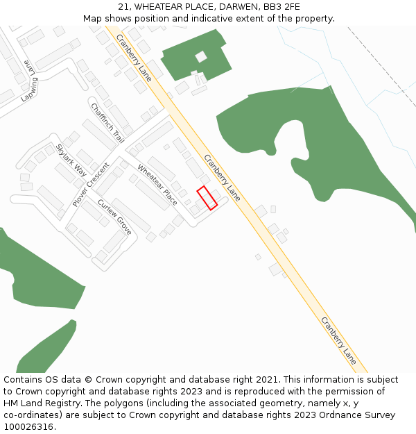 21, WHEATEAR PLACE, DARWEN, BB3 2FE: Location map and indicative extent of plot