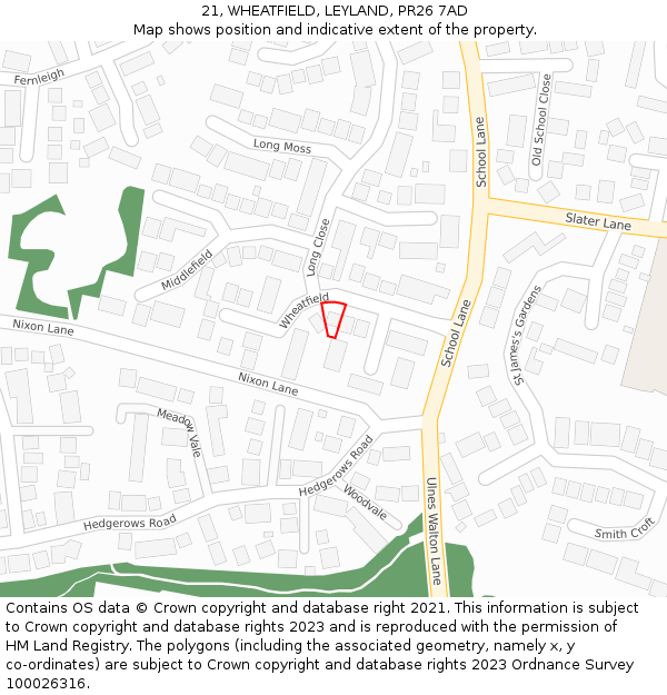 21, WHEATFIELD, LEYLAND, PR26 7AD: Location map and indicative extent of plot