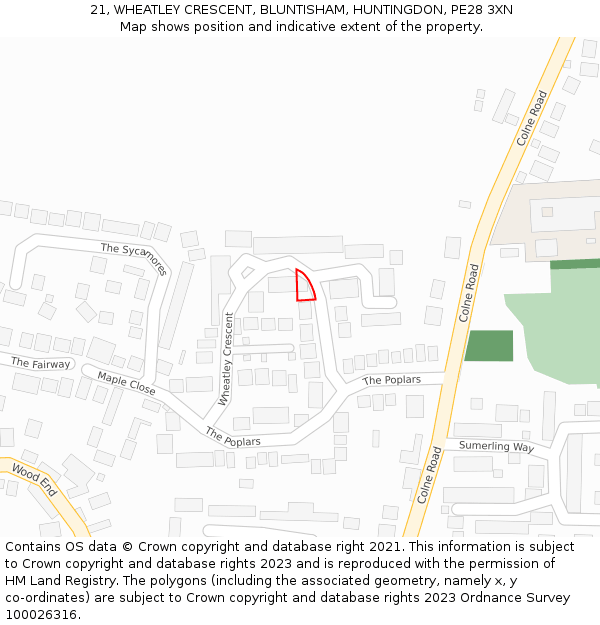 21, WHEATLEY CRESCENT, BLUNTISHAM, HUNTINGDON, PE28 3XN: Location map and indicative extent of plot