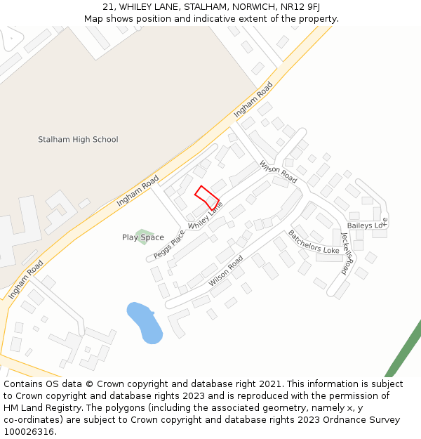 21, WHILEY LANE, STALHAM, NORWICH, NR12 9FJ: Location map and indicative extent of plot