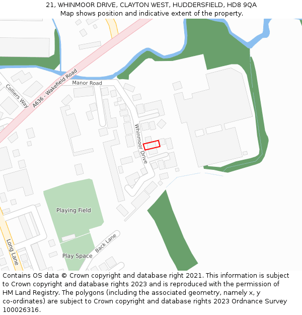 21, WHINMOOR DRIVE, CLAYTON WEST, HUDDERSFIELD, HD8 9QA: Location map and indicative extent of plot