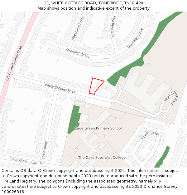 21, WHITE COTTAGE ROAD, TONBRIDGE, TN10 4PX: Location map and indicative extent of plot