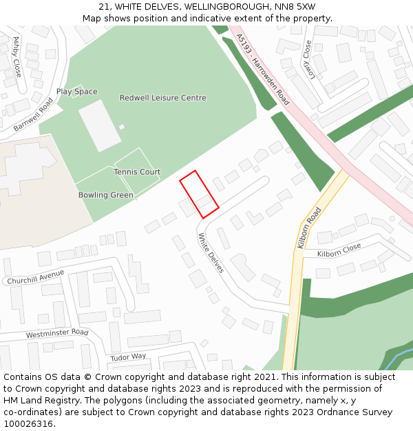 21, WHITE DELVES, WELLINGBOROUGH, NN8 5XW: Location map and indicative extent of plot