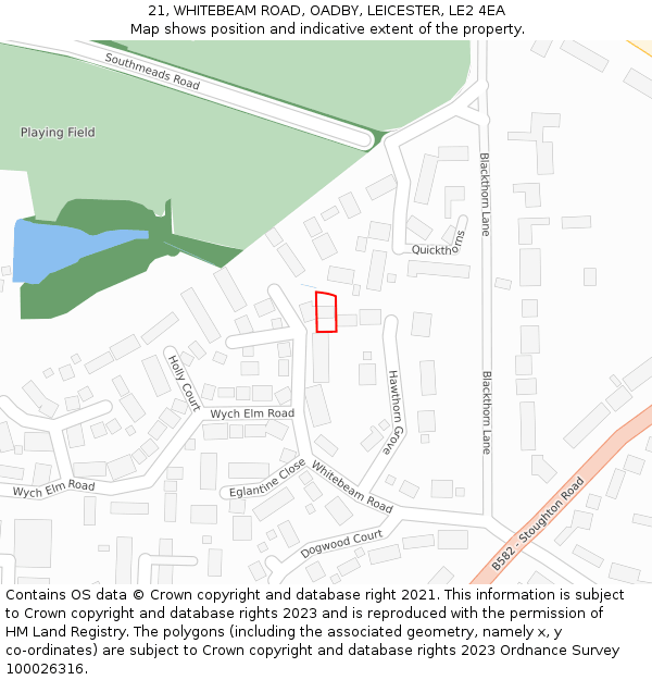 21, WHITEBEAM ROAD, OADBY, LEICESTER, LE2 4EA: Location map and indicative extent of plot