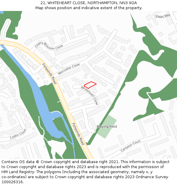 21, WHITEHEART CLOSE, NORTHAMPTON, NN3 9GA: Location map and indicative extent of plot