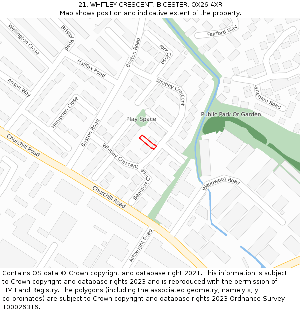21, WHITLEY CRESCENT, BICESTER, OX26 4XR: Location map and indicative extent of plot