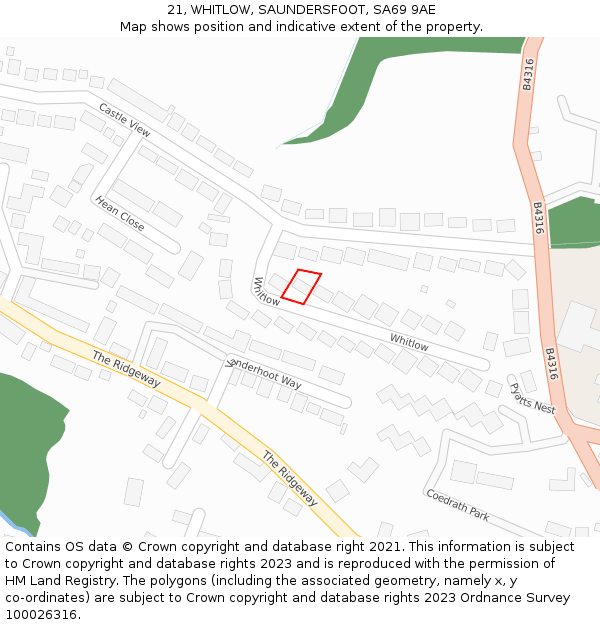 21, WHITLOW, SAUNDERSFOOT, SA69 9AE: Location map and indicative extent of plot