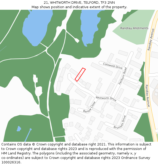 21, WHITWORTH DRIVE, TELFORD, TF3 2NN: Location map and indicative extent of plot