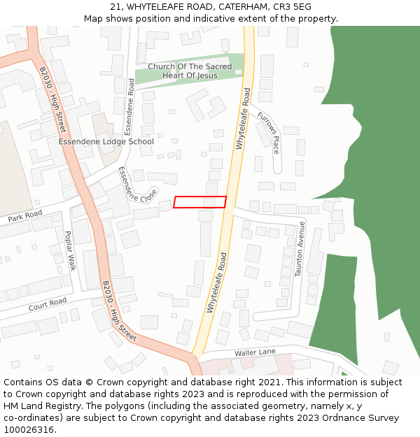 21, WHYTELEAFE ROAD, CATERHAM, CR3 5EG: Location map and indicative extent of plot