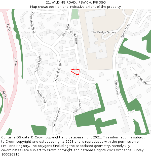 21, WILDING ROAD, IPSWICH, IP8 3SG: Location map and indicative extent of plot