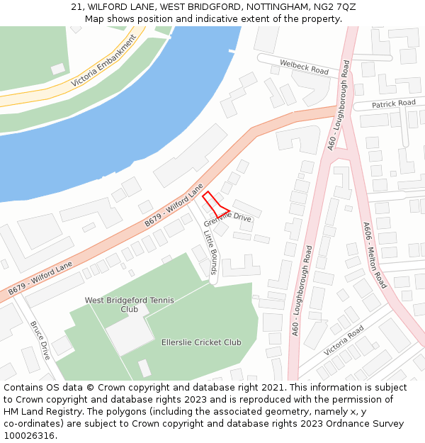 21, WILFORD LANE, WEST BRIDGFORD, NOTTINGHAM, NG2 7QZ: Location map and indicative extent of plot