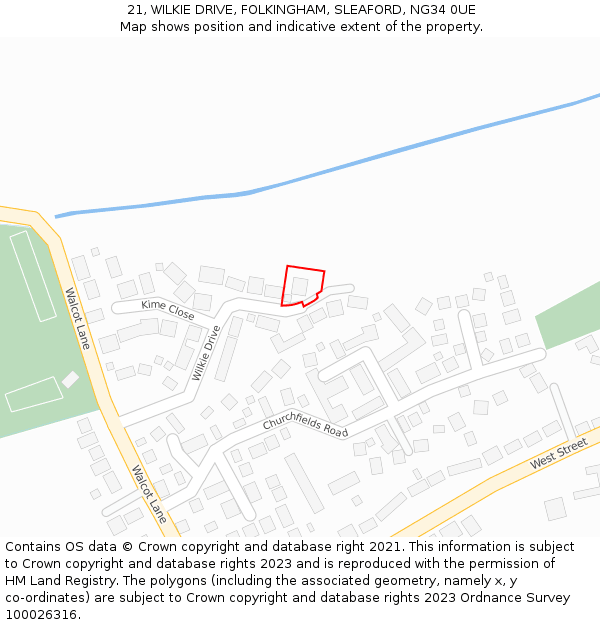 21, WILKIE DRIVE, FOLKINGHAM, SLEAFORD, NG34 0UE: Location map and indicative extent of plot