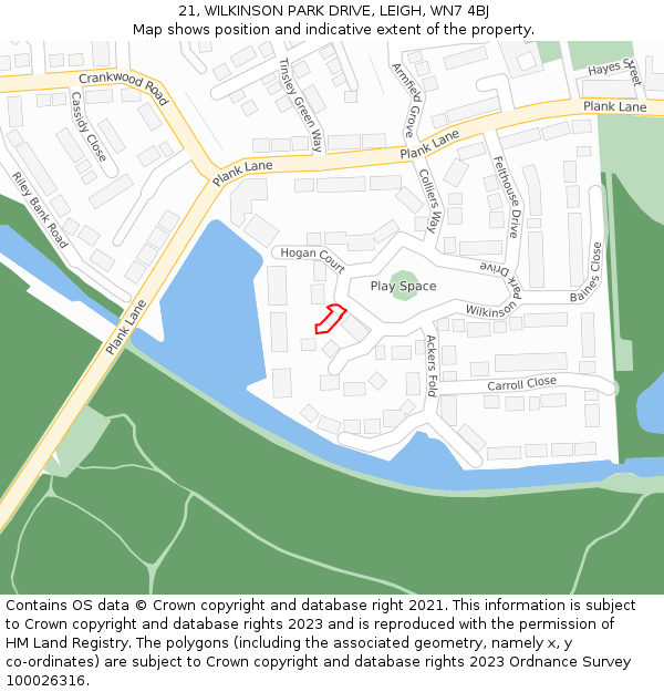 21, WILKINSON PARK DRIVE, LEIGH, WN7 4BJ: Location map and indicative extent of plot