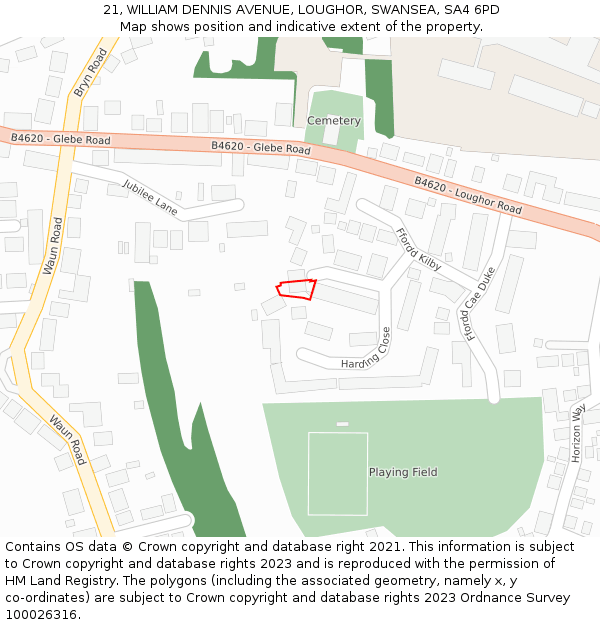 21, WILLIAM DENNIS AVENUE, LOUGHOR, SWANSEA, SA4 6PD: Location map and indicative extent of plot