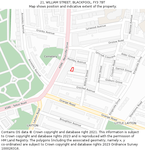 21, WILLIAM STREET, BLACKPOOL, FY3 7BT: Location map and indicative extent of plot