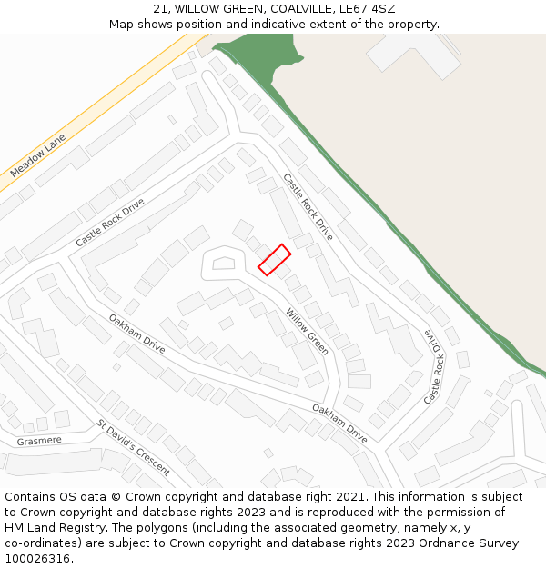 21, WILLOW GREEN, COALVILLE, LE67 4SZ: Location map and indicative extent of plot
