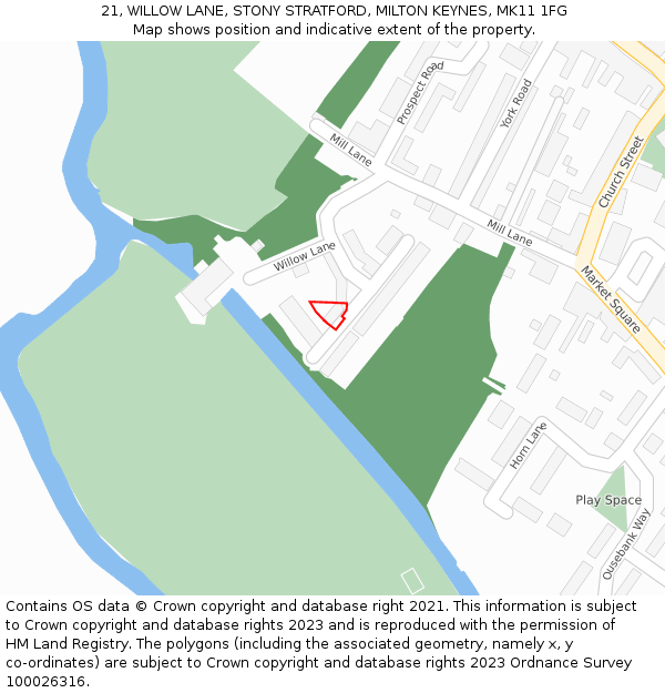 21, WILLOW LANE, STONY STRATFORD, MILTON KEYNES, MK11 1FG: Location map and indicative extent of plot