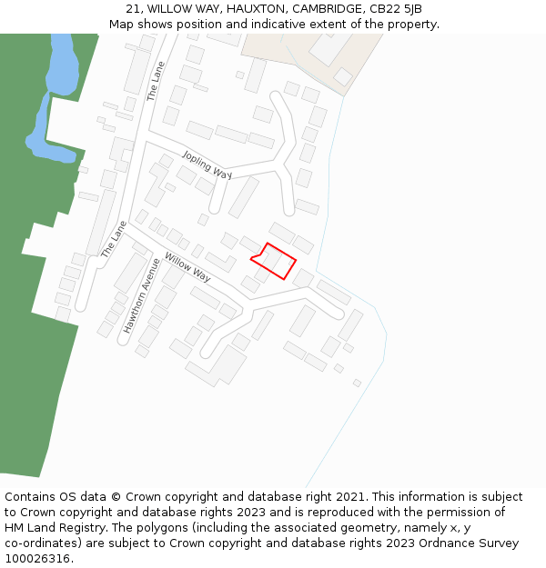 21, WILLOW WAY, HAUXTON, CAMBRIDGE, CB22 5JB: Location map and indicative extent of plot