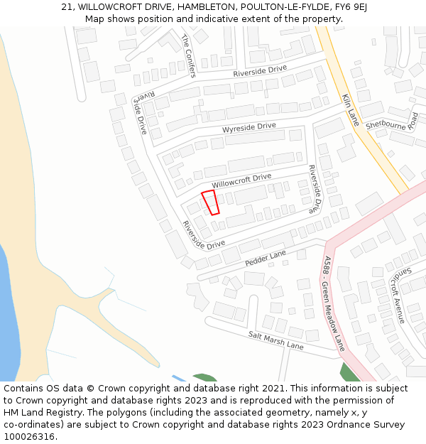 21, WILLOWCROFT DRIVE, HAMBLETON, POULTON-LE-FYLDE, FY6 9EJ: Location map and indicative extent of plot