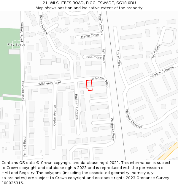 21, WILSHERES ROAD, BIGGLESWADE, SG18 0BU: Location map and indicative extent of plot