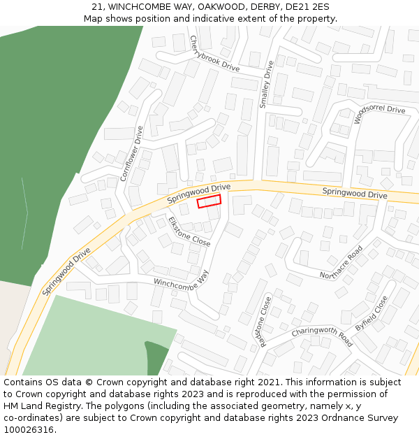 21, WINCHCOMBE WAY, OAKWOOD, DERBY, DE21 2ES: Location map and indicative extent of plot