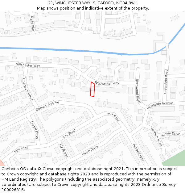 21, WINCHESTER WAY, SLEAFORD, NG34 8WH: Location map and indicative extent of plot