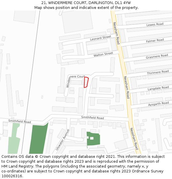 21, WINDERMERE COURT, DARLINGTON, DL1 4YW: Location map and indicative extent of plot