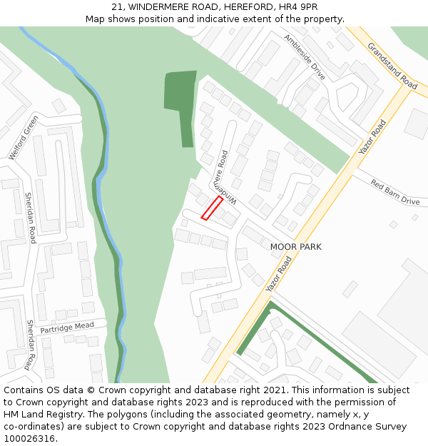 21, WINDERMERE ROAD, HEREFORD, HR4 9PR: Location map and indicative extent of plot