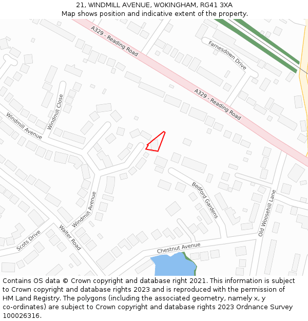 21, WINDMILL AVENUE, WOKINGHAM, RG41 3XA: Location map and indicative extent of plot