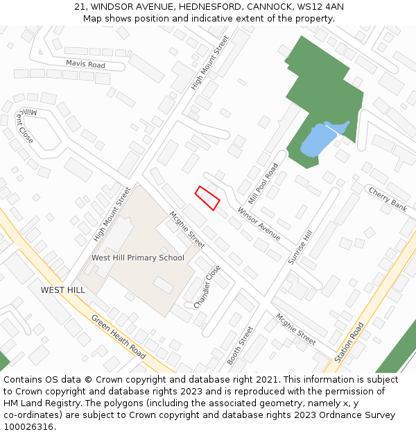 21, WINDSOR AVENUE, HEDNESFORD, CANNOCK, WS12 4AN: Location map and indicative extent of plot