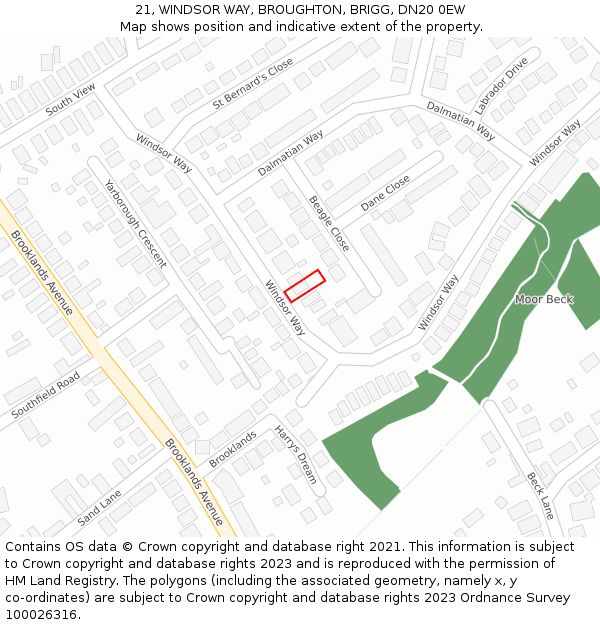 21, WINDSOR WAY, BROUGHTON, BRIGG, DN20 0EW: Location map and indicative extent of plot