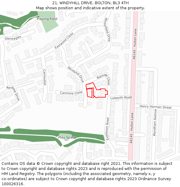 21, WINDYHILL DRIVE, BOLTON, BL3 4TH: Location map and indicative extent of plot