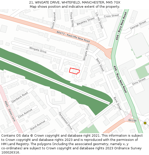 21, WINGATE DRIVE, WHITEFIELD, MANCHESTER, M45 7GX: Location map and indicative extent of plot