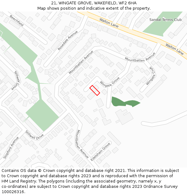 21, WINGATE GROVE, WAKEFIELD, WF2 6HA: Location map and indicative extent of plot