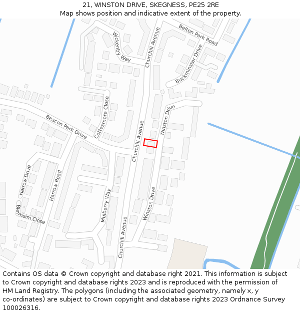 21, WINSTON DRIVE, SKEGNESS, PE25 2RE: Location map and indicative extent of plot