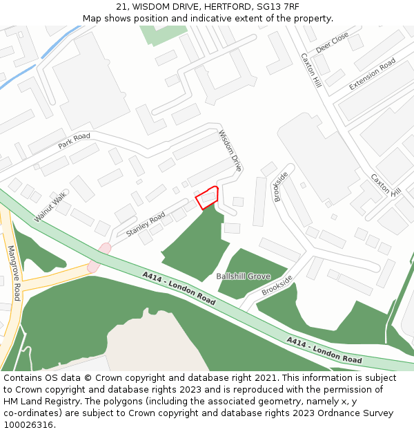 21, WISDOM DRIVE, HERTFORD, SG13 7RF: Location map and indicative extent of plot