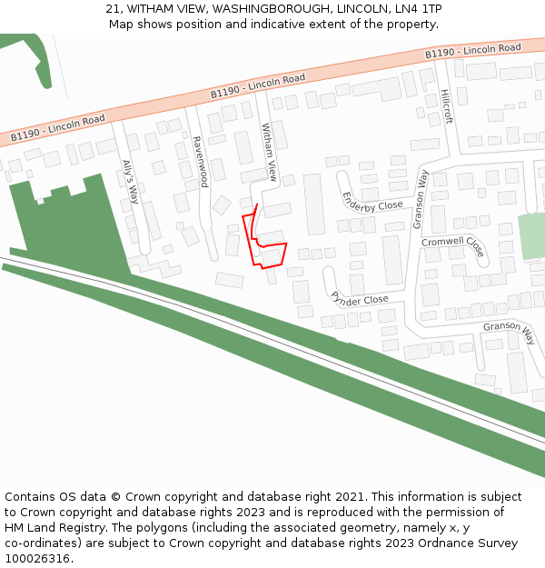 21, WITHAM VIEW, WASHINGBOROUGH, LINCOLN, LN4 1TP: Location map and indicative extent of plot