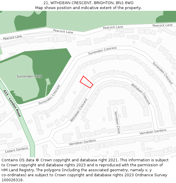 21, WITHDEAN CRESCENT, BRIGHTON, BN1 6WG: Location map and indicative extent of plot