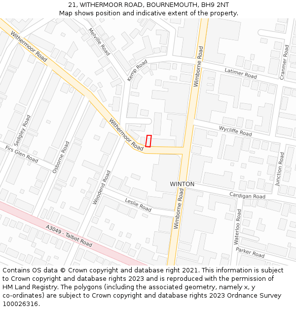 21, WITHERMOOR ROAD, BOURNEMOUTH, BH9 2NT: Location map and indicative extent of plot