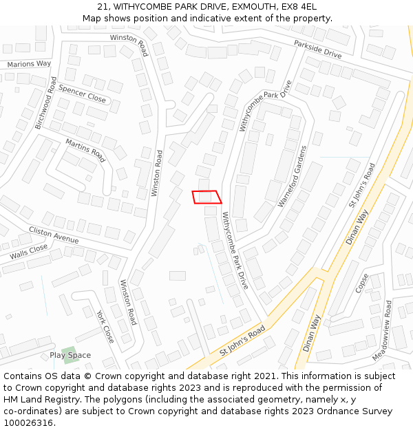 21, WITHYCOMBE PARK DRIVE, EXMOUTH, EX8 4EL: Location map and indicative extent of plot